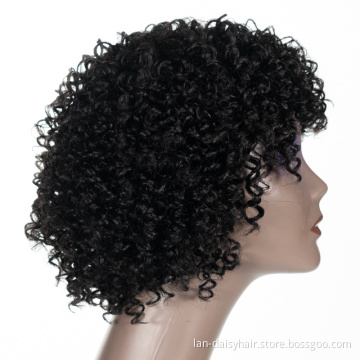 Machine Made Jerry Curly Malaysian Human Hair Wigs with Bangs Virgin Hair Wigs For Women  Remy Hair In Wholesale